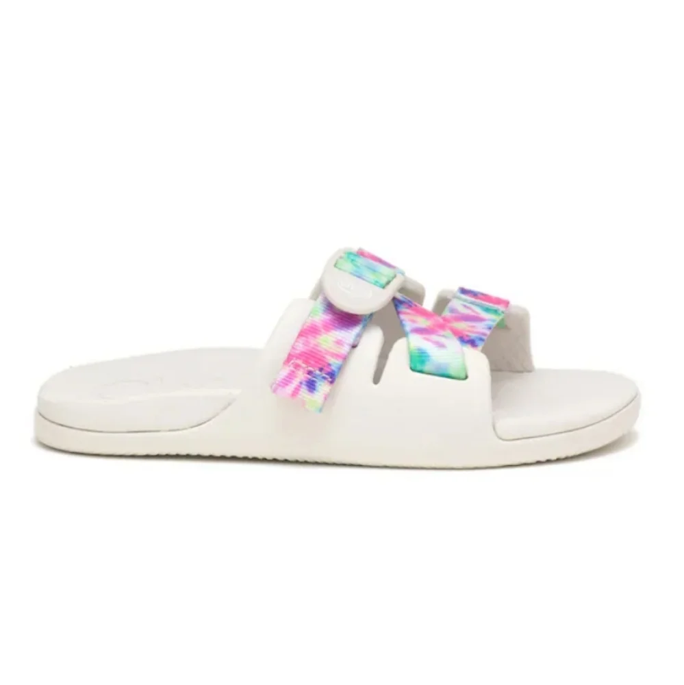 NIB Chaco Chillos Slide Sandal In White Rainbow Tie Dye Kids Size 1